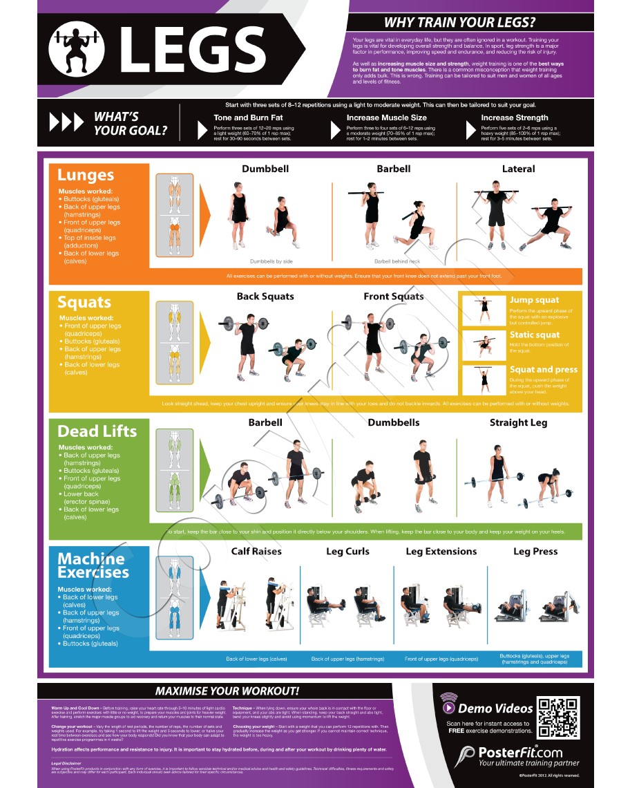 Legs Exercise Wall Chart Poster